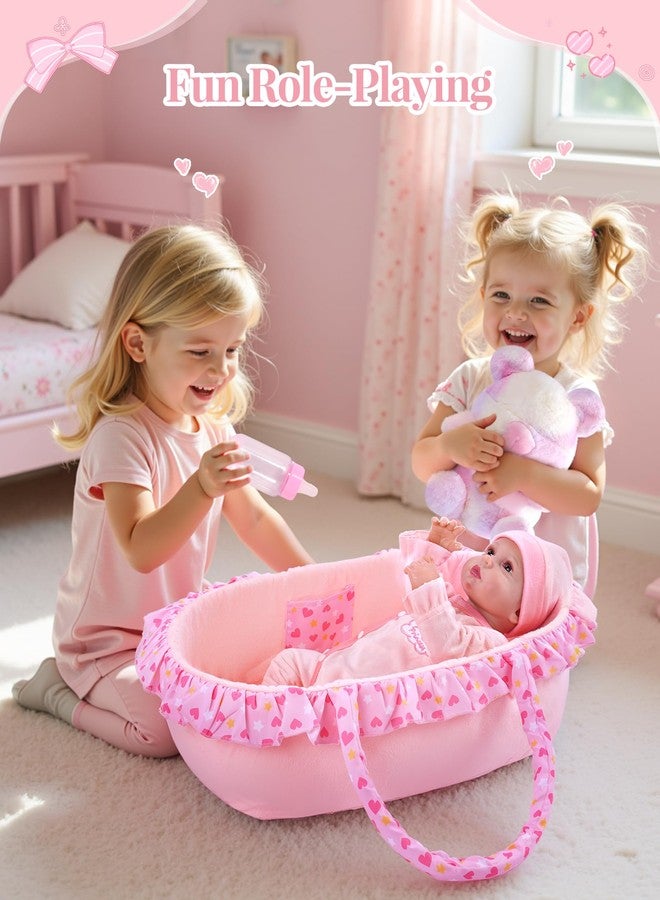 BABESIDE 8 Pcs Reborn Baby Doll Clothes with Bassinet for 17-22 Inch Babydolls, Reborn Baby Doll Accessories and Baby Dolls Clothes fit Newborn Baby Dolls Girl, Pink - Image 5